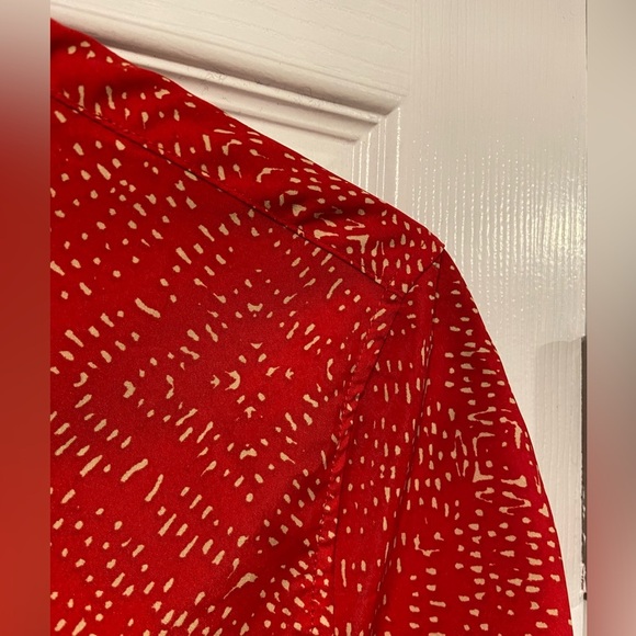 LRL Ralph Lauren Red Tan Long Sleeve Button Popover Split Hem Tunic Top Size S - Picture 5 of 13